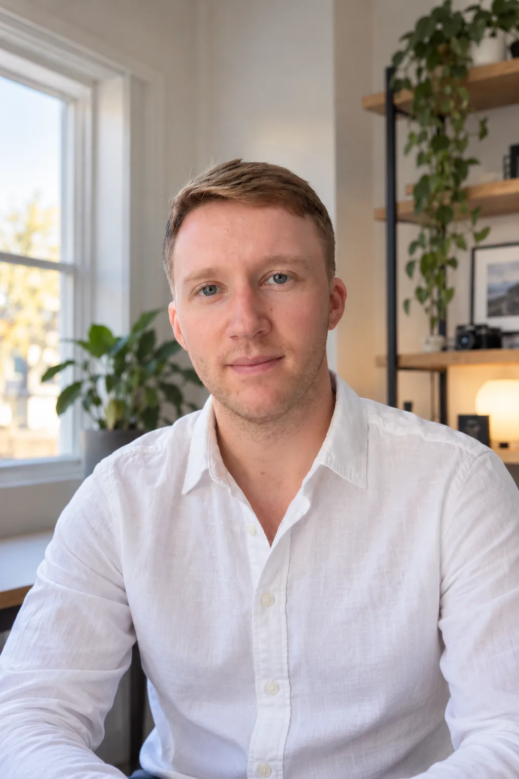 Portrait of Blake, founder of Joppa Webs, in his home office