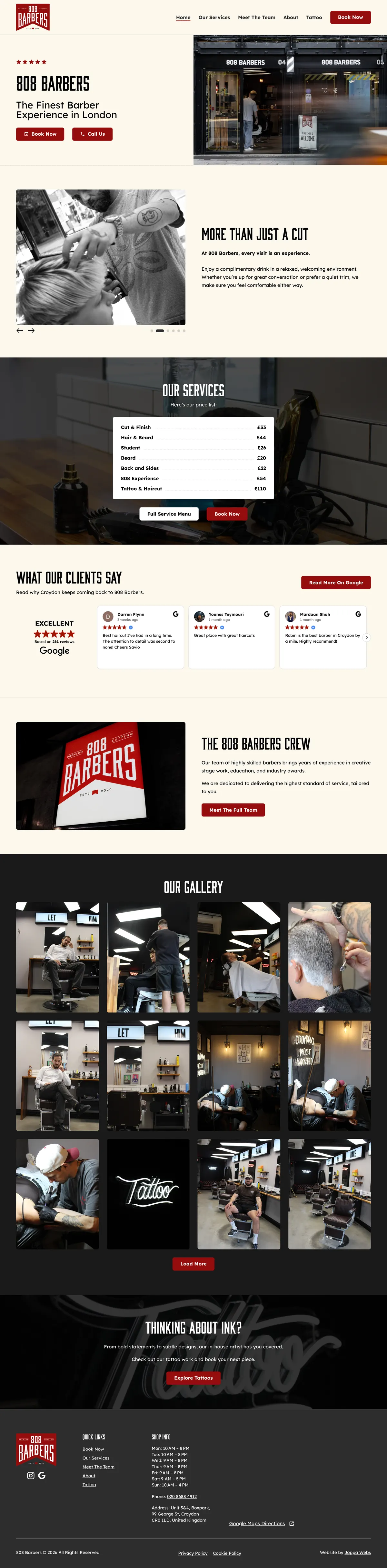 Full 808 Barbers homepage, top to bottom