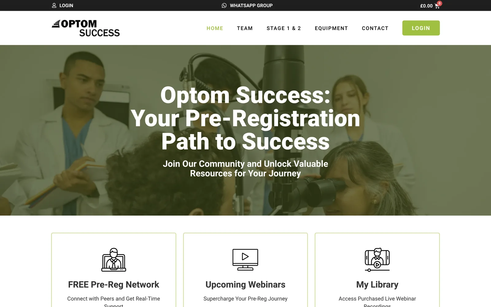 Optom Success website homepage