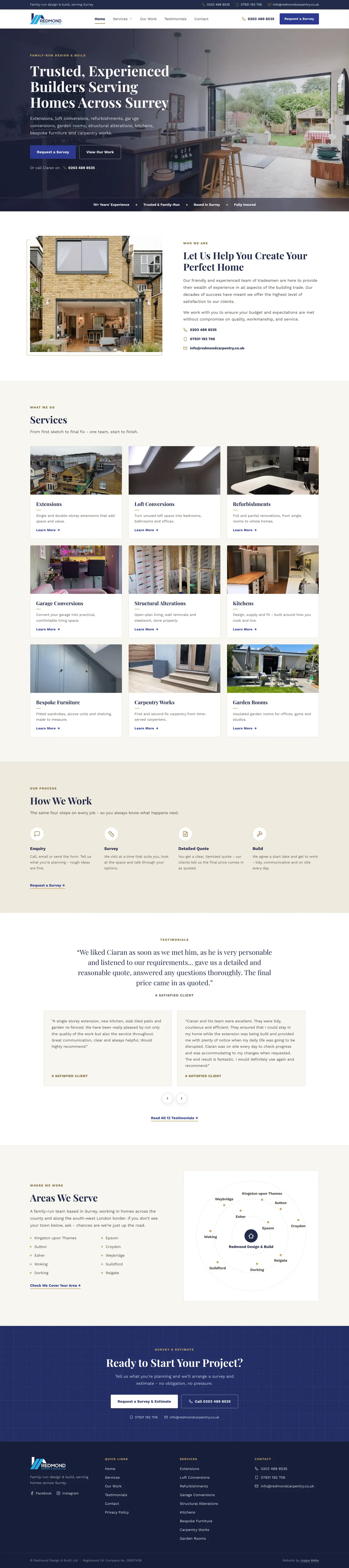 Full Redmond Design and Build homepage, top to bottom