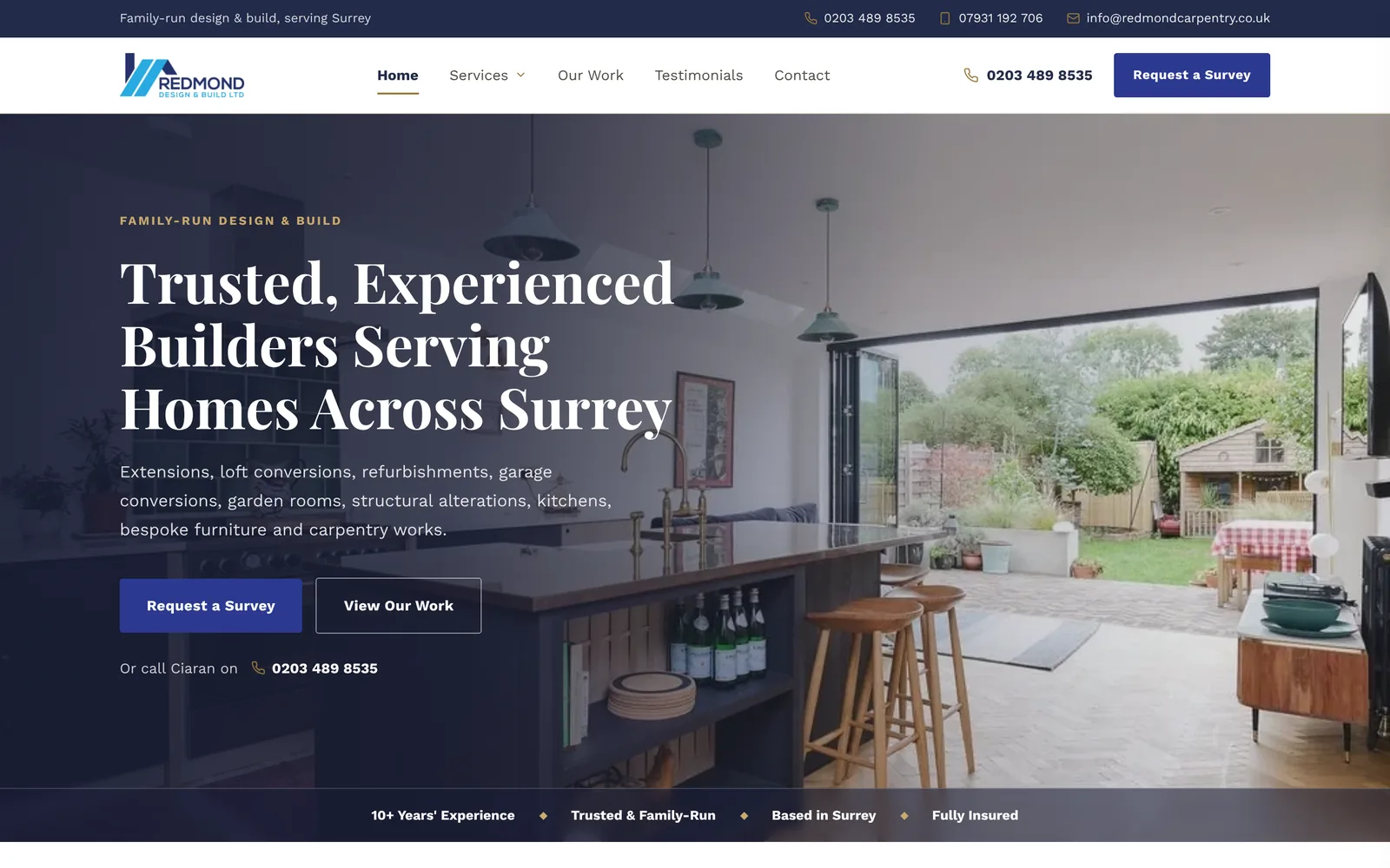 Redmond Design and Build website homepage