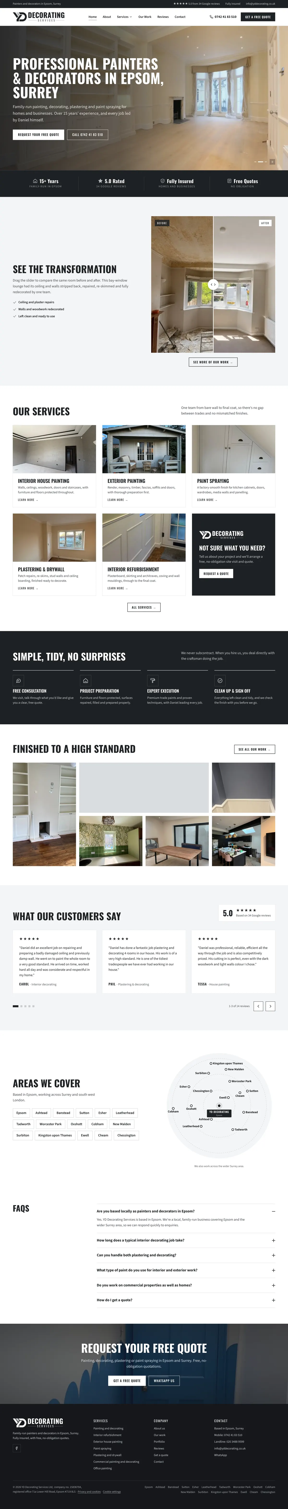 Full YD Decorating Services homepage, top to bottom